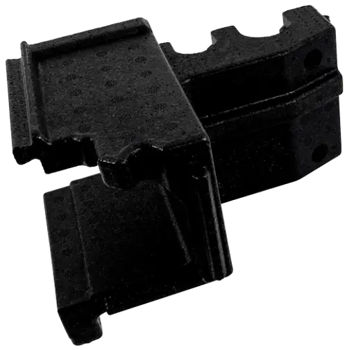 Sockel aus EPP für den Verflüssiger, geeignet für Produkte der Marke Wolf. Schwarze Kunststoffoberfläche mit charakteristischen Ausschnitten und Vertiefungen.